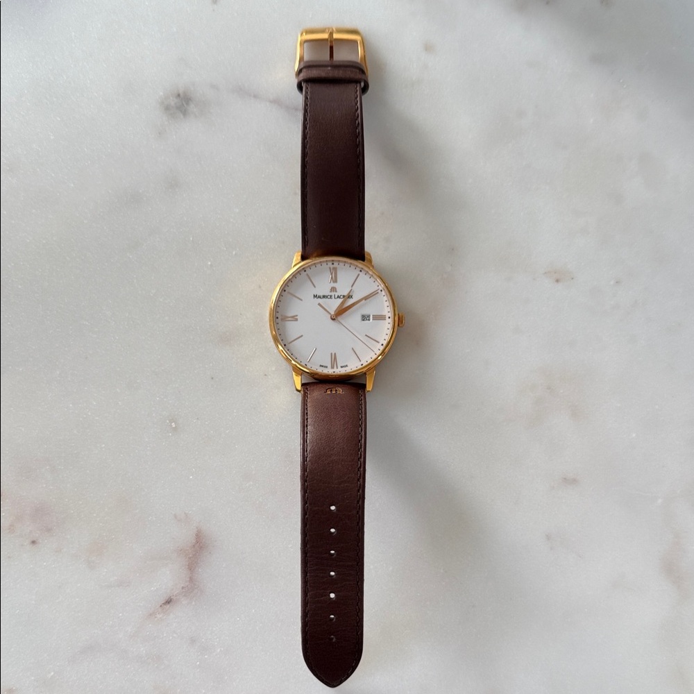 Maurice Lacroix Gold Watch with Brown Leather Strap